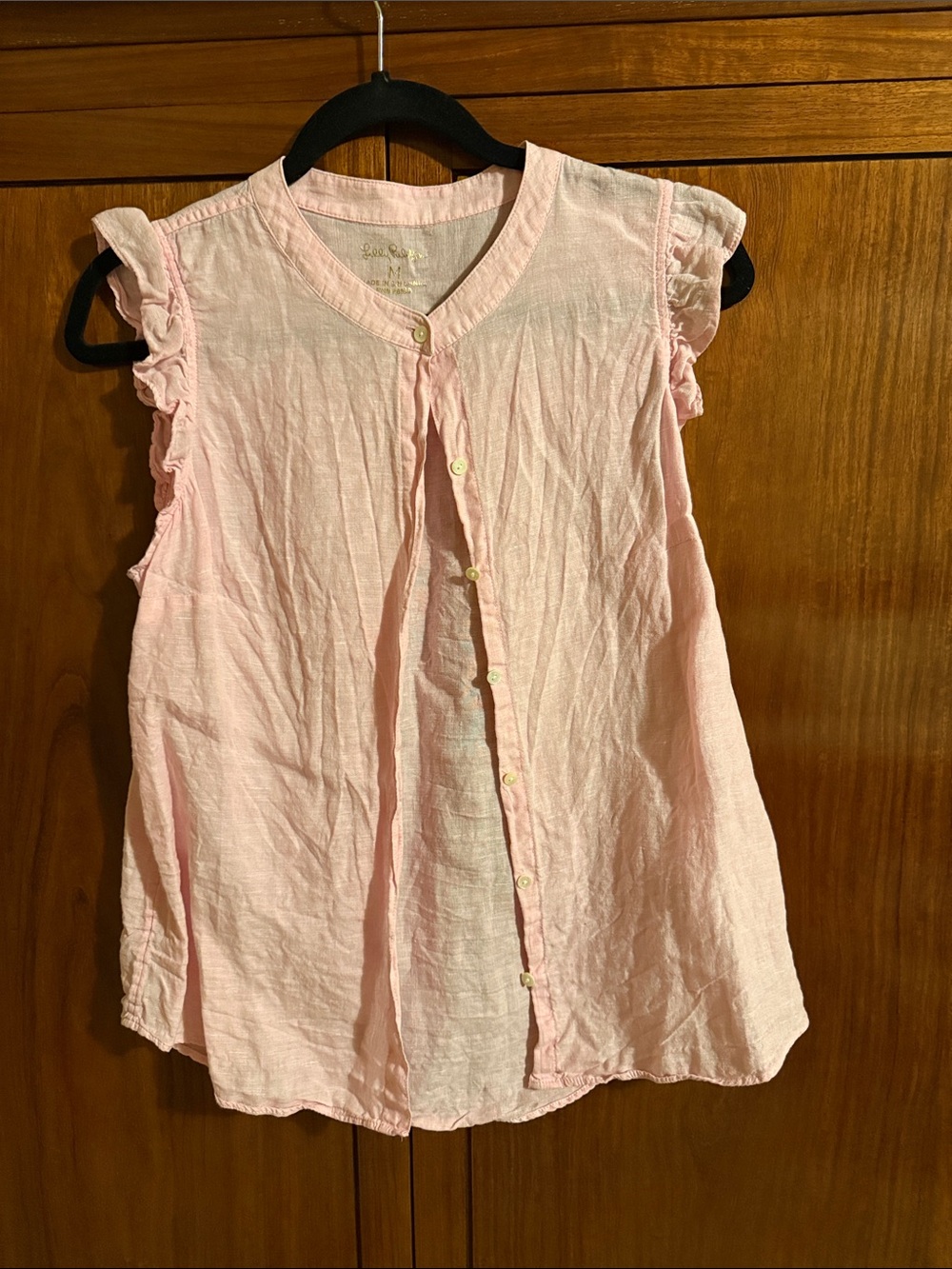 Lilly Pulitzer Pale Pink Ruffle Cap Sleeve Button-Down Top